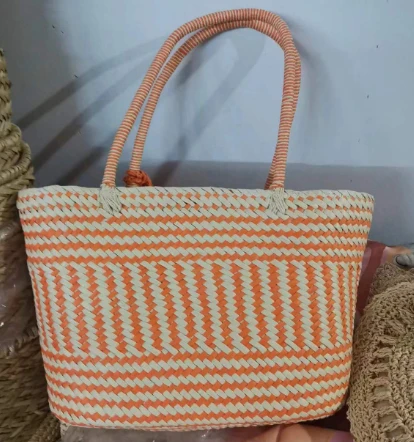 Papierová tkaná veľká taška Orange&beidge