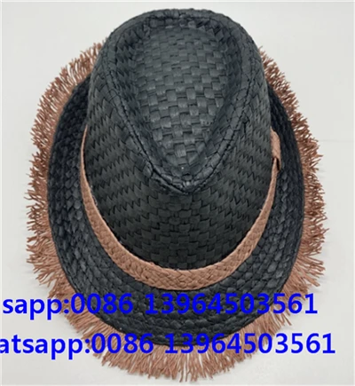 Ručne tkaný čierny klobúk Fedora Tassel
