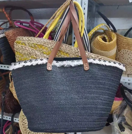 Čierny papier tkaná plážová taška s čipkou