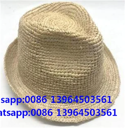Ručne háčkovaný mäkký slamený klobúk Fedora