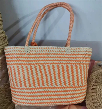 Papierová tkaná veľká taška Orange&beidge