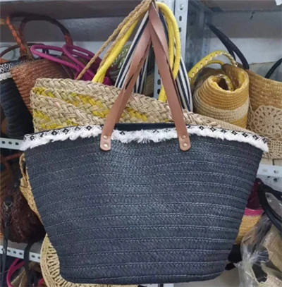 Čierny papier tkaná plážová taška s čipkou